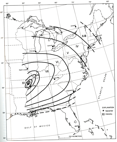Isoseismal Map for the Arkansas Earthquake of December 16, 1811